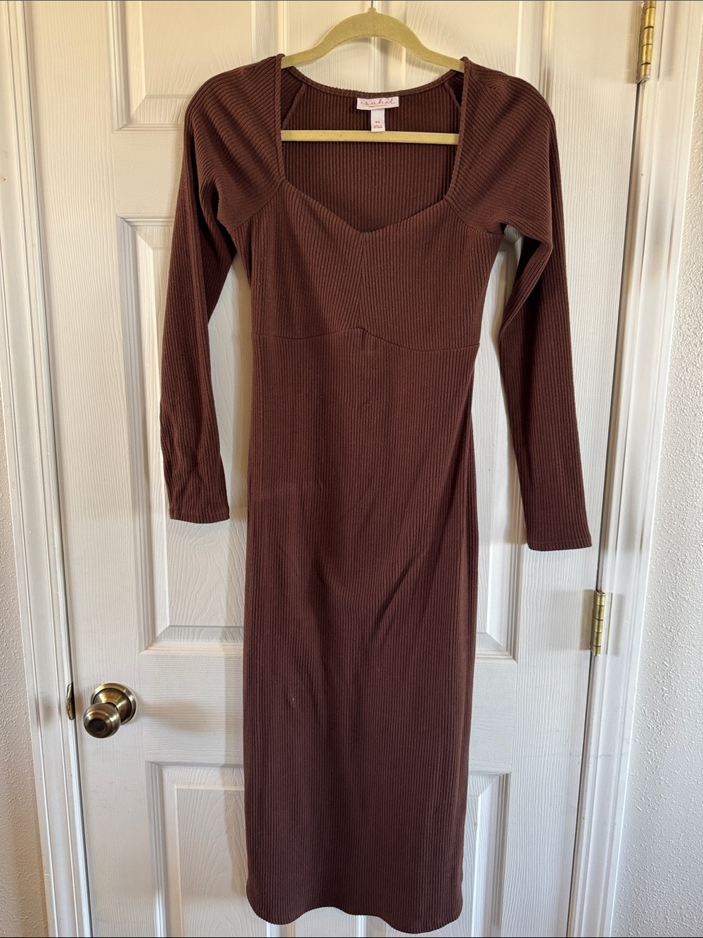 Isabel Maternity by Ingrid & Isabel Ribbed Long Sleeve Midi Dress in Brown